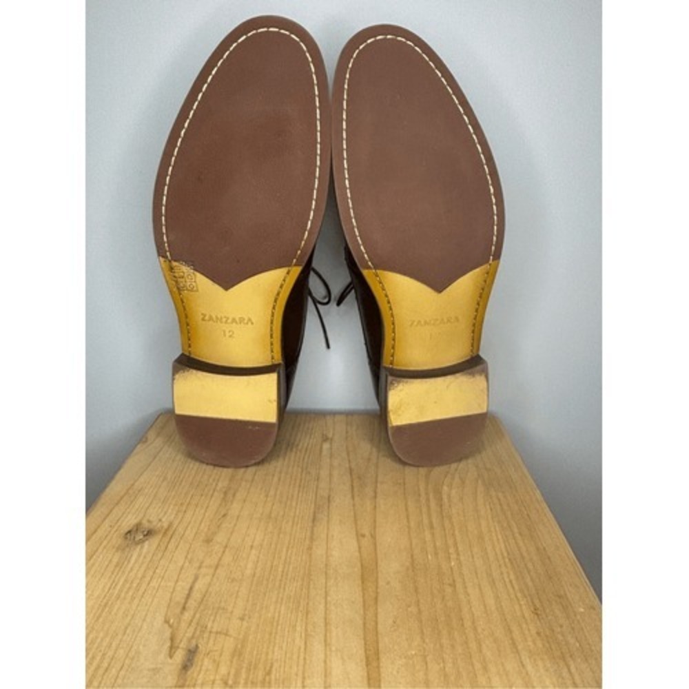 Zanzara Men's Patrice Lace Up Leather Almond Toe Oxford Shoes in Cognac Size 12 - Picture 5 of 7